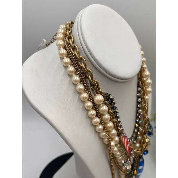 Betsey Johnson Bold MultiStrand Fish Nautical Lucite Anchor Crab Pearl Necklace - Picture 9 of 14